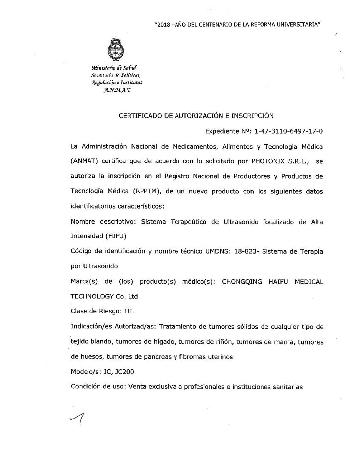 Certificate of ANMAT (Argentina)